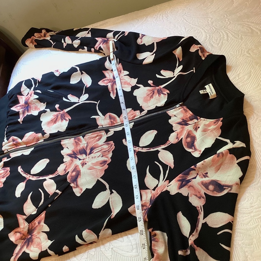 NWOT Monteau Black Floral Bomber Jacket Lightweight Zip Up Womens Size L - Picture 11 of 11